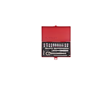 King Tony - ZESTAW NASADEK CALOWYCH 1/4" 18cz. KRÓTKIE 12/8-kąt. 5/32" - 1/2" Z GRZECHOTKĄ I AKCESORIAMI, KASETA - 2019SR