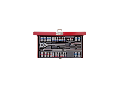 King Tony - ZESTAW NASADEK 1/4" METRYCZNYCH I CALOWYCH 30cz. 12/8-kąt. 4 - 12mm, 5/32 - 1/2" Z GRZECHOTKĄ I AKCESORIAMI, KASETA - 2030CR - 2