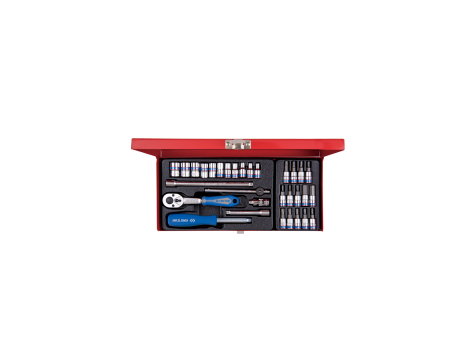 King Tony - ZESTAW NARZĘDZI 1/4" 31cz. NASADKI 12-kąt. 4 - 13mm, T8 -T30, HEX 3 - 10 Z GRZECHOTKĄ I AKCESORIAMI, KASETA - 2031MR - 2