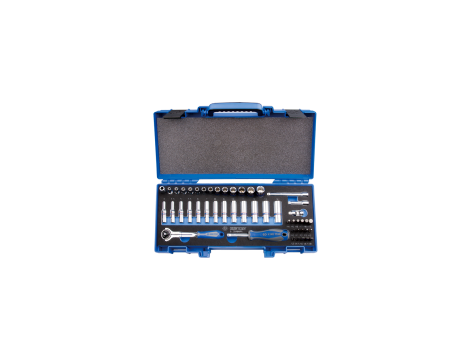 King Tony - ZESTAW NARZĘDZI 1/4" 48cz. NASADKI 12-kąt. 4 - 14mm, HEX 3 - 10 Z GRZCHOTKĄ I AKCESORIAMI, WALIZKA - 2048MRV - 2