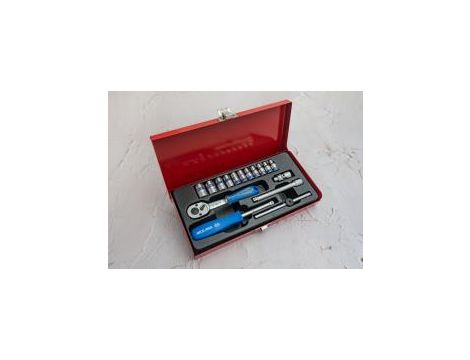 King Tony - ZESTAW NASADEK 1/4" 16cz. KRÓTKIE 6-kąt. 4 - 13mm Z GRZECHOTKĄ I AKCESORIAMI, KASETA - 2516MR