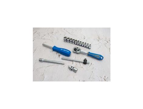 King Tony - ZESTAW NASADEK 1/4" 16cz. KRÓTKIE 6-kąt. 4 - 13mm Z GRZECHOTKĄ I AKCESORIAMI, KASETA - 2516MR - 2