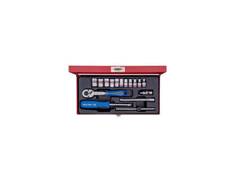 King Tony - ZESTAW NASADEK CALOWYCH 1/4" 16cz. KRÓTKIE 6-kąt. 5/32 - 1/2" Z GRZECHOTKĄ I AKCESORIAMI, KASETA - 2516SR - 2