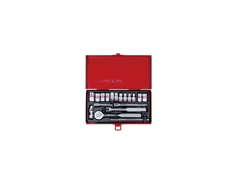 King Tony - ZESTAW NASADEK CALOWYCH 1/4" 18cz. KRÓTKIE, 6/8-kąt. 5/32 - 1/2" Z GRZECHOTKĄ I AKCESORIAMI, KASETA - 2518SR