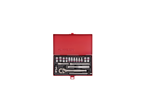 King Tony - ZESTAW NASADEK CALOWYCH 1/4" 18cz. KRÓTKIE, 6/8-kąt. 5/32 - 1/2" Z GRZECHOTKĄ I AKCESORIAMI, KASETA - 2519SR