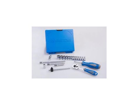 King Tony - ZESTAW NASADEK 1/4" 24cz. KRÓTKIE, 6-kąt. 4 - 14mm, Z AKCESORIAMI, CHROM, KASETA Z TWORZYWA - 2524MRV