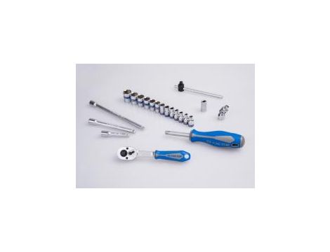 King Tony - ZESTAW NASADEK 1/4" 24cz. KRÓTKIE, 6-kąt. 4 - 14mm, Z AKCESORIAMI, CHROM, KASETA Z TWORZYWA - 2524MRV - 2