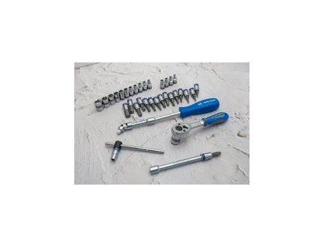 King Tony - ZESTAW NARZĘDZI 1/4" 39cz. NASADKI KRÓTKIE, 6-kąt. 4 - 13mm, T8 -T40, HEX 3 - 10, E4 - E8 Z GRZECHOTKĄ I AKCESORIAMI, KASETA - 2539MR - 4