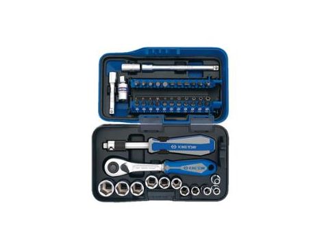 King Tony - ZESTAW NARZĘDZI 1/4" 39cz. NASADKI KRÓTKIE, 6-kąt. 5 - 14mm + BITY, Z GRZECHOTKĄ I AKCESORIAMI - 2539MR01-AM - 4