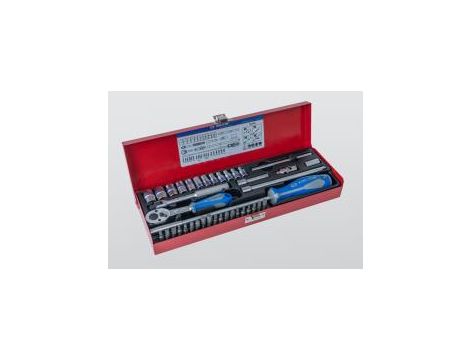 King Tony - ZESTAW NARZĘDZI 1/4" 39cz. NASADKI KRÓTKIE, 6-kąt. 4 - 13mm + BITY, Z GRZECHOTKĄ I AKCESORIAMI, KASETA - 2540MR