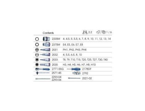 King Tony - ZESTAW NARZĘDZI 1/4" 50cz. NASADKI KRÓTKIE, 6-kąt. 4 - 14mm, E4 - E8, HEX, TORX, PH, PŁASKIE, Z GRZECHOTKĄ I AKC. - 2550MRV