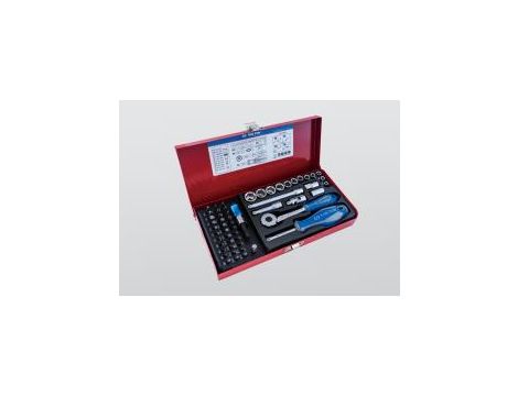 King Tony - ZESTAW NARZĘDZI 1/4" 51cz. NASADKI KRÓTKIE, 6-kąt. 4 - 14mm, BITY 1/4" Z GRZECHOTKĄ I AKCESORIAMI, KASETA - 2551MR