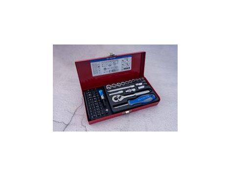 King Tony - ZESTAW NARZĘDZI 1/4" 51cz. NASADKI KRÓTKIE, 6-kąt. 4 - 14mm, BITY 1/4" Z GRZECHOTKĄ I AKCESORIAMI, KASETA - 2551MR01