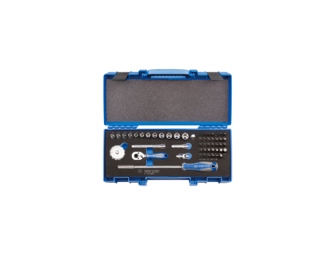 King Tony - ZESTAW NARZĘDZI 1/4" 53cz. NASADKI KRÓTKIE, 6-kąt. 4 - 14mm, HEX, TORX, PH, PZ, PŁASKIE, Z GRZECHOTKĄ I AKCESORIAMI, WALIZKA - 2553MRV - 2