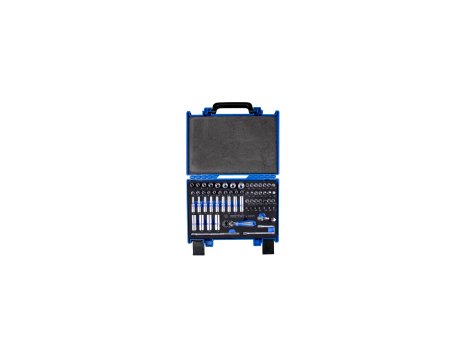 King Tony - ZESTAW NARZĘDZI 1/4" 65cz. NASADKI KRÓTKIE + DŁUGIE, 6-kąt. 4 - 14mm, BITY, Z GRZECHOTKĄ I AKCESORIAMI, WALIZKA - 2565MRV - 2