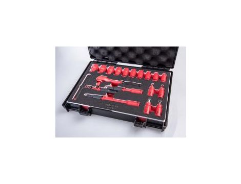 King Tony - ZESTAW NASADEK IZOLOWANYCH 1/4" 18cz. KRÓTKIE, 6-kąt. 5 - 14mm, Z AKCESORIAMI, CHROM, KASETA Z TWORZYWA - 25VE01MRV - 2