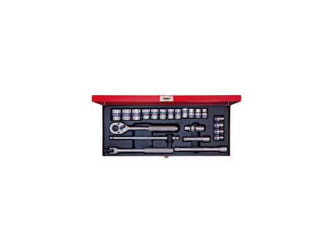 King Tony - ZESTAW NASADEK 3/8" 23cz. KRÓTKIE 12-kąt. 6 - 22mm Z GRZECHOTKĄ I AKCESORIAMI, KASETA - 3023MR - 2