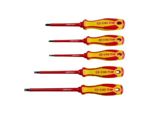 King Tony - ZESTAW WKRĘTAKÓW IZOLOWANYCH 5 cz. POZIDRIV PZ No.1 x 100, No.2 x 100, PŁASKIE 4 x 100, 5,5 x 125, 6,5 x 150 - 30605MR