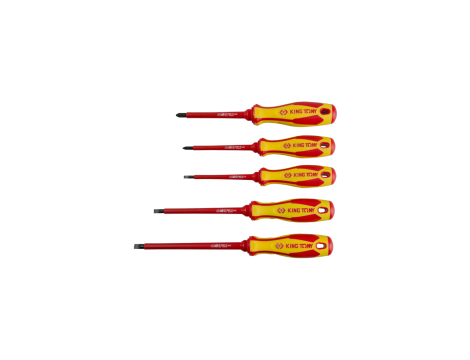 King Tony - ZESTAW WKRĘTAKÓW IZOLOWANYCH 5 cz. POZIDRIV PZ No.1 x 100, No.2 x 100, PŁASKIE 4 x 100, 5,5 x 125, 6,5 x 150 - 30605MR