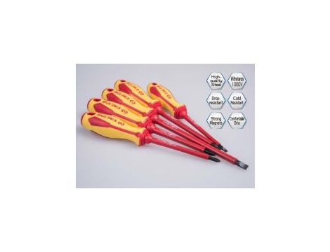 King Tony - ZESTAW WKRĘTAKÓW IZOLOWANYCH 5 cz. POZIDRIV PZ No.1 x 100, No.2 x 100, PŁASKIE 4 x 100, 5,5 x 125, 6,5 x 150 - 30605MR - 2