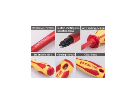 King Tony - ZESTAW WKRĘTAKÓW IZOLOWANYCH 5 cz. POZIDRIV PZ No.1 x 100, No.2 x 100, PŁASKIE 4 x 100, 5,5 x 125, 6,5 x 150 - 30605MR - 4