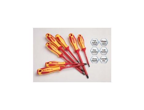 King Tony - ZESTAW WKRĘTAKÓW IZOLOWANYCH 7cz. POZIDRIV PZ No.1x100, No.2x100, No.3x150, PŁASKIE 4x100, 5,5x125, 6,5x150, 8 - 30607MR - 2