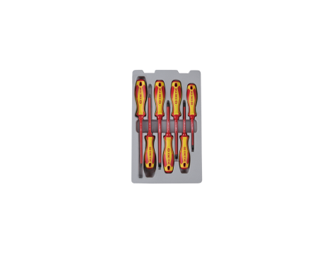 King Tony - ZESTAW WKRĘTAKÓW IZOLOWANYCH 7cz. POZIDRIV No.1x100, No.2x100, PŁASKIE 4x100, 5,5x125, 6,5x150, KWADRAT No.1, No.2 - 30607MR02