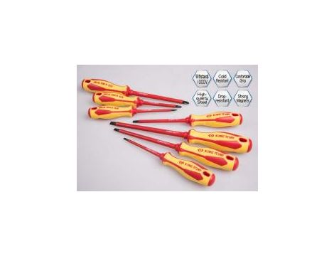 King Tony - ZESTAW WKRĘTAKÓW IZOLOWANYCH 7 cz. KRZYŻAK PH No.1, No.2, No.3, PŁASKIE 4 X100, 5,5 x 125, 6,5 x 150, 8 - 30617MR - 2