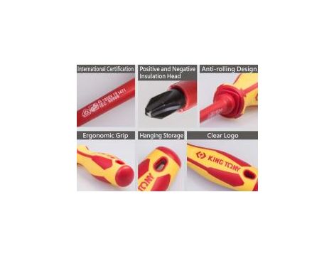 King Tony - ZESTAW WKRĘTAKÓW IZOLOWANYCH 7 cz. KRZYŻAK PH No.1, No.2, No.3, PŁASKIE 4 X100, 5,5 x 125, 6,5 x 150, 8 - 30617MR - 4