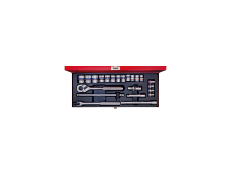 King Tony - ZESTAW NASADEK 3/8" 23cz. KRÓTKIE 6-kąt. 6 - 22mm Z GRZECHOTKĄ I AKCESORIAMI, KASETA - 3523MR - 2