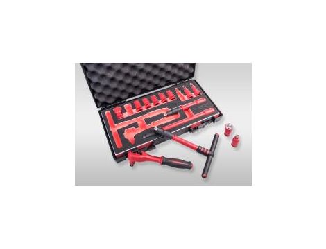 King Tony - ZESTAW NASADEK IZOLOWANYCH 3/8" 14cz. KRÓTKIE, 6-kąt. 10 - 19mm, Z AKCESORIAMI, CHROM, KASETA Z TWORZYWA - 35VE01MRV - 2