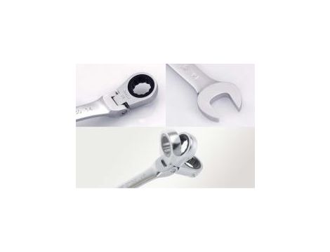 King Tony - KLUCZ PŁASKO-OCZKOWY PRZEGUBOWY, Z GRZECHOTKĄ JEDNOKIERUNKOWĄ 72 ZĘBY, 17mm - 373017M - 2