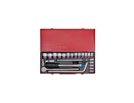 King Tony - ZESTAW NASADEK CALOWYCH 1/2" 24cz. KRÓTKIE 12-kąt. 3/8" - 1.1/4" Z GRZECHOTKĄ I AKCESORIAMI, KASETA - 4024SR