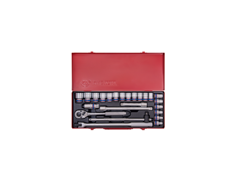 King Tony - ZESTAW NASADEK 1/2" 24cz. KRÓTKIE 12-kąt. 10 - 32mm Z GRZECHOTKĄ I AKCESORIAMI, KASETA - 4026MR - 2