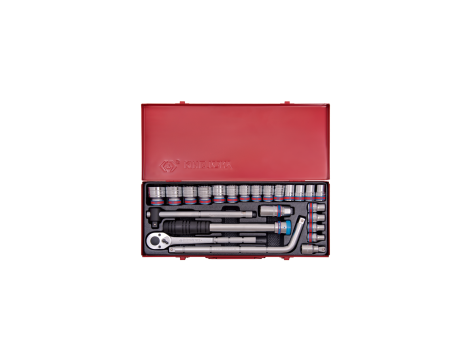 King Tony - ZESTAW NASADEK CALOWYCH 1/2" 24cz. KRÓTKIE 12-kąt. 5/16" - 1.1/4" Z GRZECHOTKĄ I AKCESORIAMI, KASETA - 4033SR