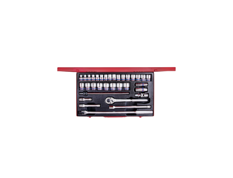 King Tony - ZESTAW NASADEK 1/2" 33cz. KRÓTKIE 12-kąt. 8 - 32mm Z GRZECHOTKĄ I AKCESORIAMI, KASETA - 4034MR