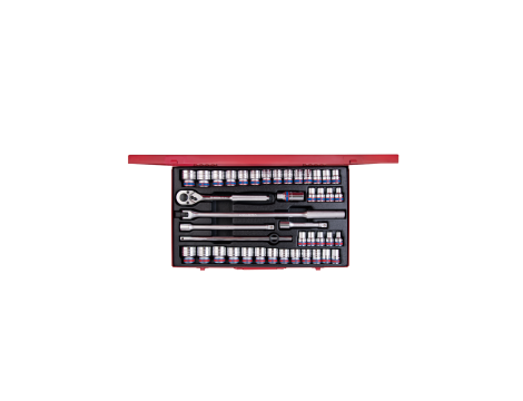 King Tony - ZESTAW NASADEK METRYCZNYCH I CALOWYCH 1/2" 42cz. KRÓTKIE 12-kąt. 10 - 32mm, 5/16" - 1.1/4" Z GRZECHOTKĄ AKCESORIAMI, KASETA, KAS - 4042CR