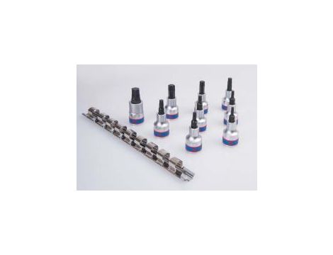 King Tony - ZESTAW NASADEK Z KOŃCÓWKĄ TORX 1/2" 9 cz. KRÓTKIE T20 - T60 ZESTAW NA SZYNIE - 4109PR10 - 4