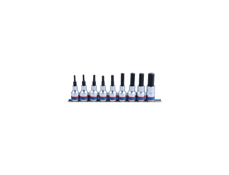 King Tony - ZESTAW NASADEK Z KOŃCÓWKĄ HEX 1/2" 9 cz. DŁUGIE 4 - 17mm ZESTAW NA SZYNIE - 4120PR10