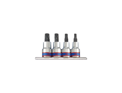 King Tony - ZESTAW NASADEK Z KOŃCÓWKĄ SPLINE 1/2" 4cz. KRÓTKIE M6 - M12, SZYNA, - 4126PR