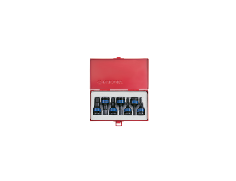 King Tony - ZESTAW NASADEK UDAROWYCH Z KOŃCÓWKĄ HEX 1/2" 7cz. KRÓTKIE 4 - 14mm, KASETA - 4407MP