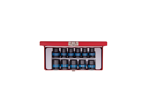 King Tony - ZESTAW NASADEK UDAROWYCH 1/2" 11cz. KRÓTKIE 6-kąt. 10 - 21mm, KASETA - 4412MP