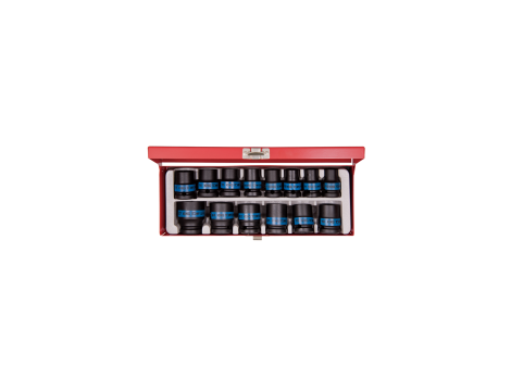 King Tony - ZESTAW NASADEK UDAROWYCH 1/2" 14cz. KRÓTKIE 6-kąt. 10 - 27mm, KASETA - 4414MP