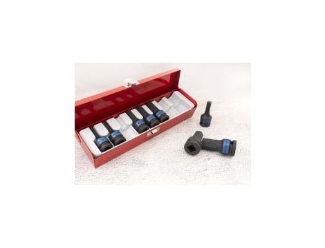 King Tony - ZESTAW NASADEK UDAROWYCH Z KOŃCÓWKĄ HEX 1/2" 8cz. KRÓTKIE 5 - 19mm, KASETA - 4418MP - 2