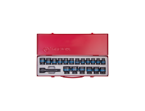 King Tony - ZESTAW NASADEK UDAROWYCH 1/2" 19cz. KRÓTKIE 6-kąt. 10 - 32mm + PRZEDŁUŻKA 4260-05P, KASETA - 4419MP