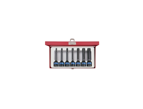 King Tony - ZESTAW NASADEK UDAROWYCH Z KOŃCÓWKĄ HEX 1/2" 7cz. DŁUGIE 4 - 14mm, KASETA - 4457MP