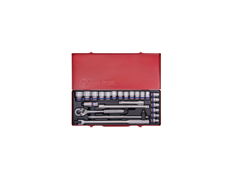 King Tony - ZESTAW NASADEK 1/2", 24cz. KRÓTKIE 6-kąt. 10 - 32mm Z GRZECHOTKĄ I AKCESORIAMI, KASETA - 4526MR - 2