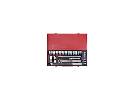 King Tony - ZESTAW NASADEK CALOWYCH 1/2" 24cz. KRÓTKIE 6-kąt. 5/16" - 1.1/4" Z GRZECHOTKĄ I AKCESORIAMI, KASETA - 4532SR