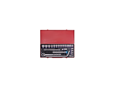 King Tony - ZESTAW NASADEK 1/2" 24cz. KRÓTKIE 6-kąt. 10 - 32mm Z GRZECHOTKĄ I AKCESORIAMI, KASETA - 4533MR