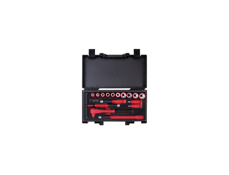 King Tony - ZESTAW NASADEK IZOLOWANYCH 1/2" 16cz. KRÓTKIE, 6-kąt. 8 - 24mm, Z AKCESORIAMI, CHROM, KASETA Z TWORZYWA - 45VE01MRV